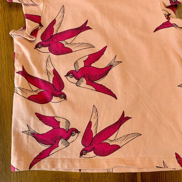 MINI RODINI Pink Bird Print Baby T-Shirt Girls 9-18 Mos Organic Cotton Top Tee - Picture 3 of 5